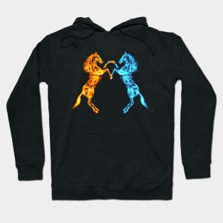 Flaming Fire And Ice Fighting Horses Hoodie